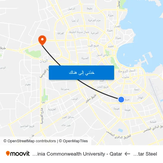Qatar Steel to Virginia Commonwealth University - Qatar map