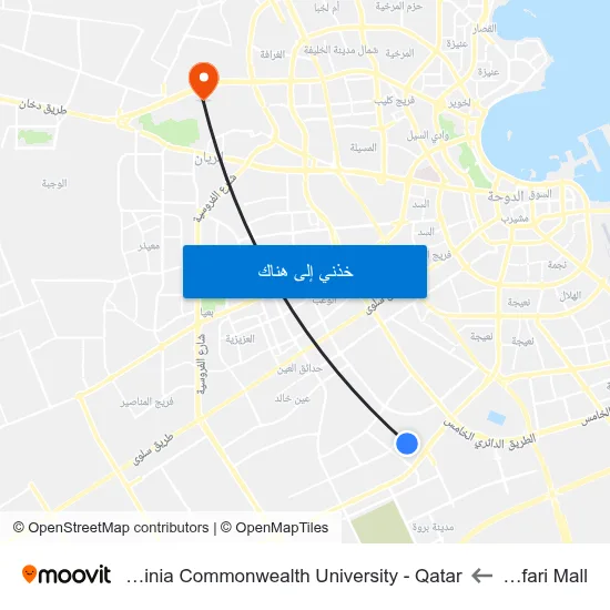 Safari Mall to Virginia Commonwealth University - Qatar map