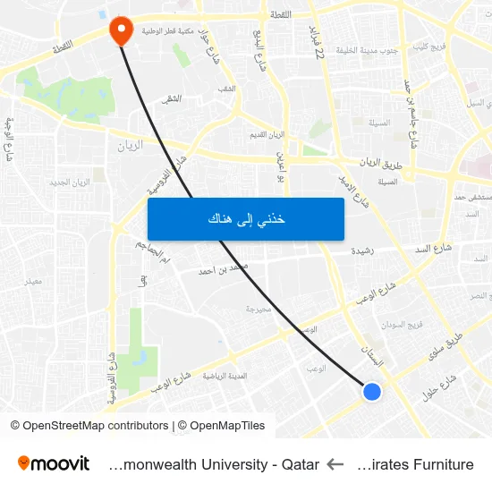 Pan Emirates Furniture to Virginia Commonwealth University - Qatar map
