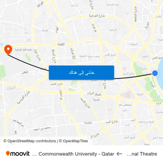 National Theatre to Virginia Commonwealth University - Qatar map