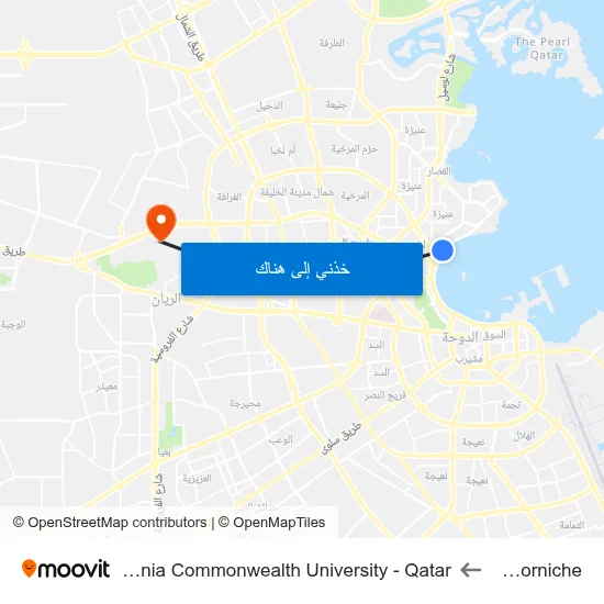 Al Corniche to Virginia Commonwealth University - Qatar map