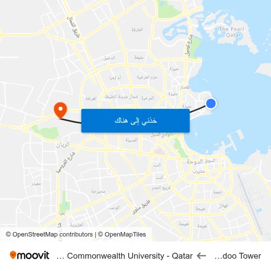 Ooredoo Tower to Virginia Commonwealth University - Qatar map