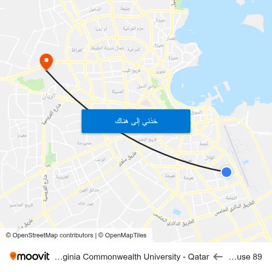 House 89 to Virginia Commonwealth University - Qatar map