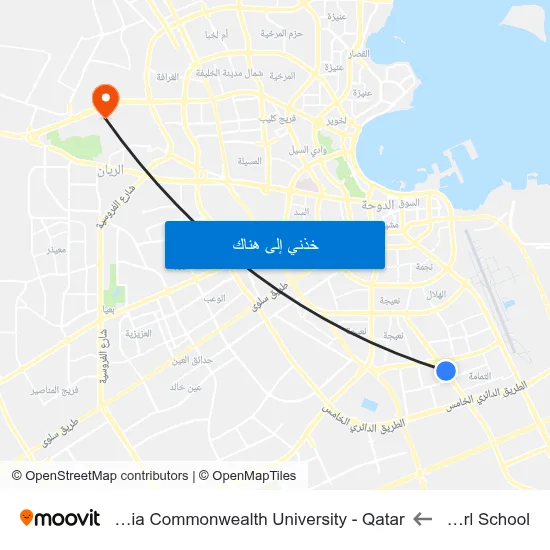 Pearl School to Virginia Commonwealth University - Qatar map