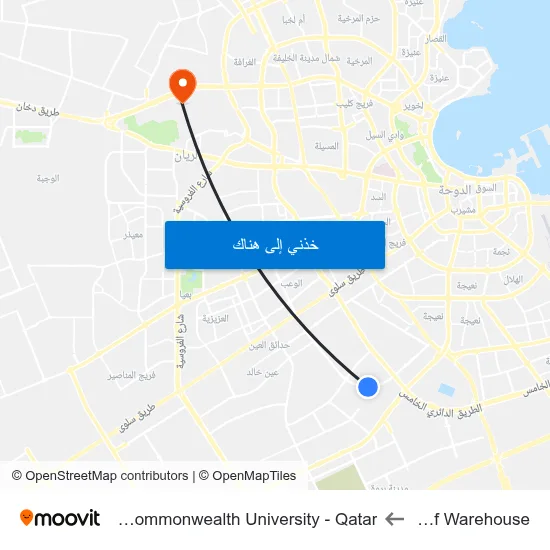 Awqaf Warehouse to Virginia Commonwealth University - Qatar map