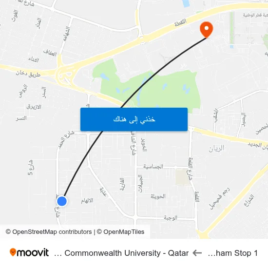 Al Elham Stop 1 to Virginia Commonwealth University - Qatar map