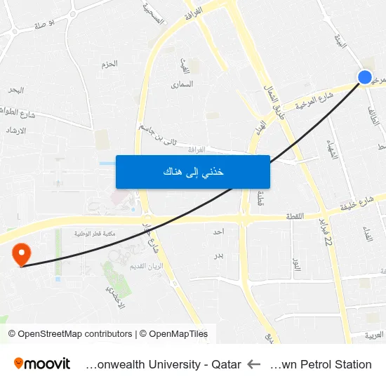 Khalifa Town Petrol Station to Virginia Commonwealth University - Qatar map