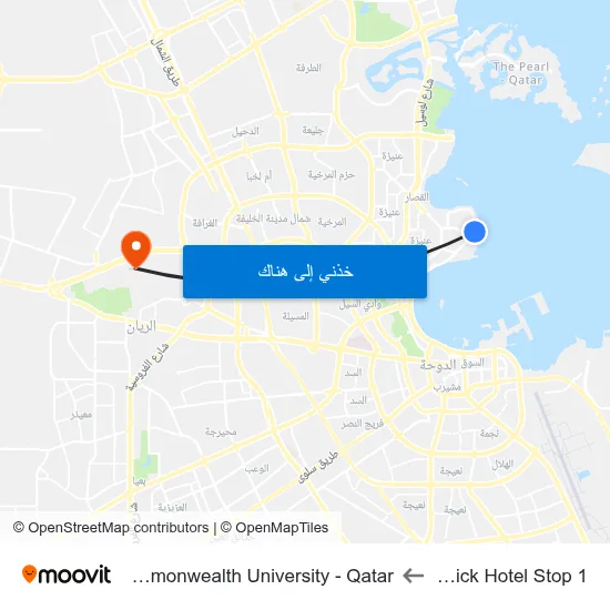 Movenpick Hotel Stop 1 to Virginia Commonwealth University - Qatar map