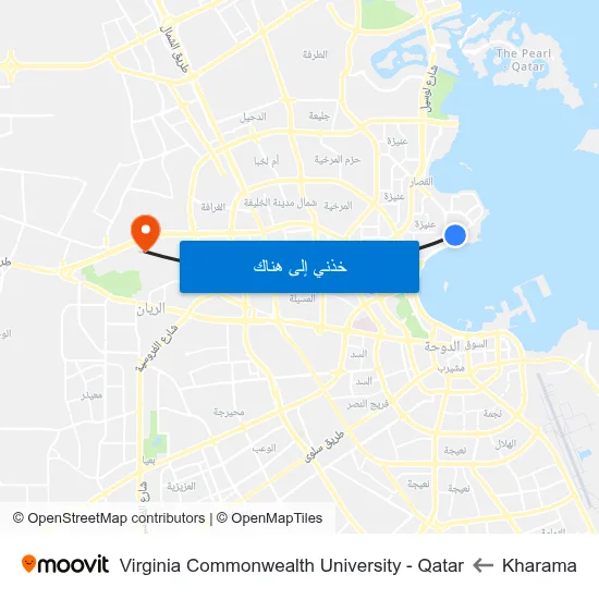 Kharama to Virginia Commonwealth University - Qatar map