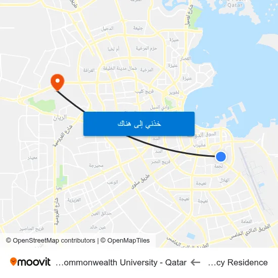 Regency Residence to Virginia Commonwealth University - Qatar map