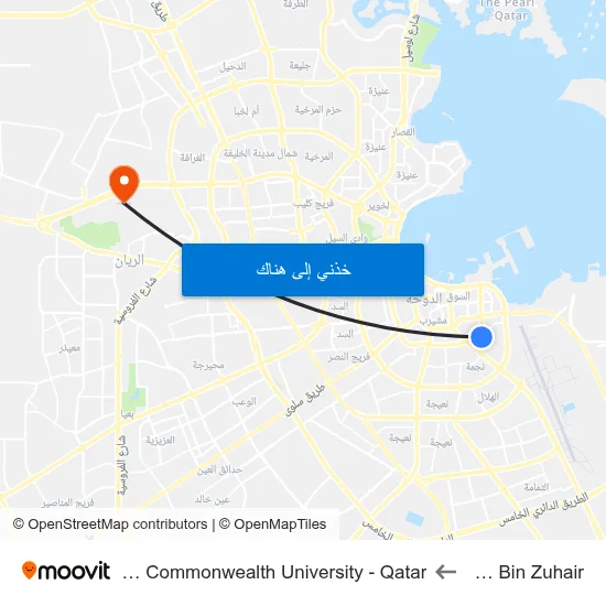 Kaab Bin Zuhair to Virginia Commonwealth University - Qatar map