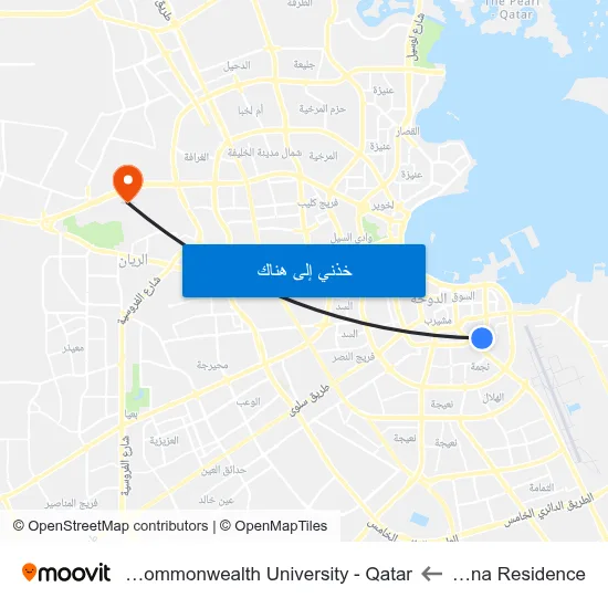 Al Dana Residence to Virginia Commonwealth University - Qatar map