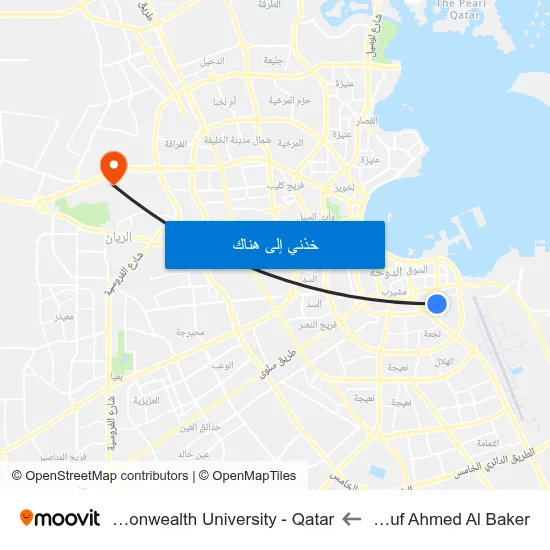 Fatima Yusuf Ahmed Al Baker to Virginia Commonwealth University - Qatar map