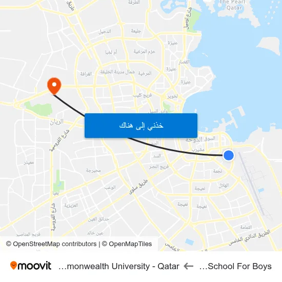 Al Quds School For Boys to Virginia Commonwealth University - Qatar map