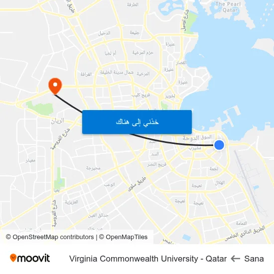 Sana to Virginia Commonwealth University - Qatar map