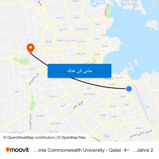 Al Jahra 2 to Virginia Commonwealth University - Qatar map