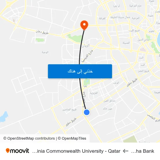 Doha Bank to Virginia Commonwealth University - Qatar map