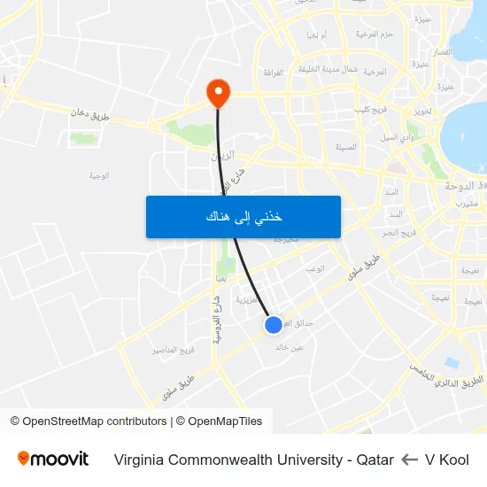 V Kool to Virginia Commonwealth University - Qatar map