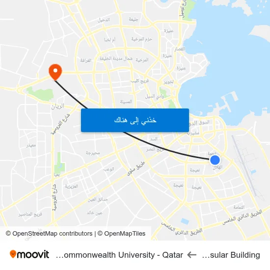 Peninsular Building to Virginia Commonwealth University - Qatar map