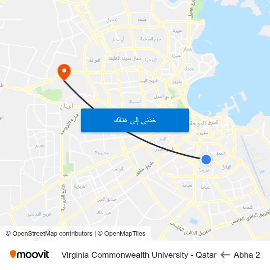 Abha 2 to Virginia Commonwealth University - Qatar map