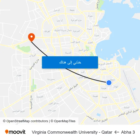 Abha 3 to Virginia Commonwealth University - Qatar map