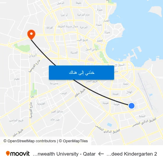 Al Fajar Al Jadeed Kindergarten 2 to Virginia Commonwealth University - Qatar map