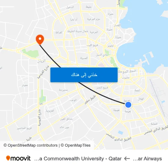 Qatar Airways to Virginia Commonwealth University - Qatar map