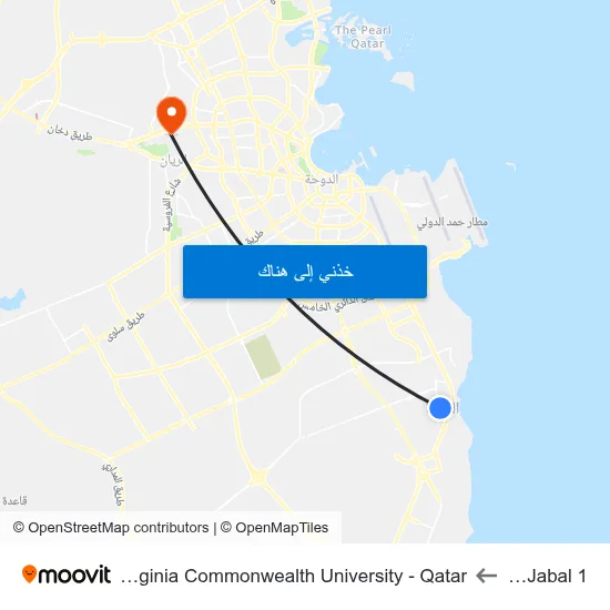 Al Jabal 1 to Virginia Commonwealth University - Qatar map
