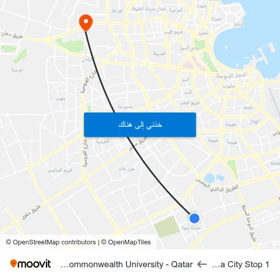 Barwa City Stop 1 to Virginia Commonwealth University - Qatar map