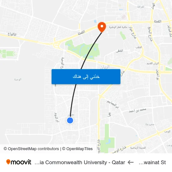 Al Owainat St to Virginia Commonwealth University - Qatar map