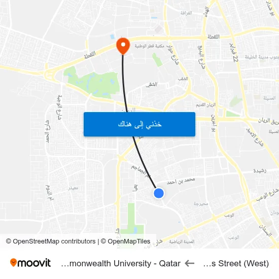 Al Khufus Street (West) to Virginia Commonwealth University - Qatar map