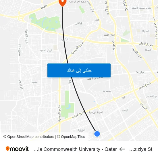 Al Aziziya St to Virginia Commonwealth University - Qatar map