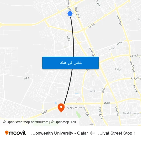 Al Kharaitiyat Street Stop 1 to Virginia Commonwealth University - Qatar map