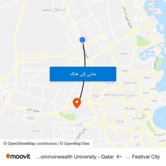 Doha Festival City to Virginia Commonwealth University - Qatar map