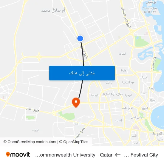 Doha Festival City to Virginia Commonwealth University - Qatar map