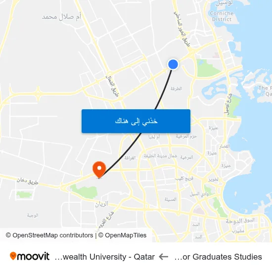 Doha Institute For Graduates Studies to Virginia Commonwealth University - Qatar map