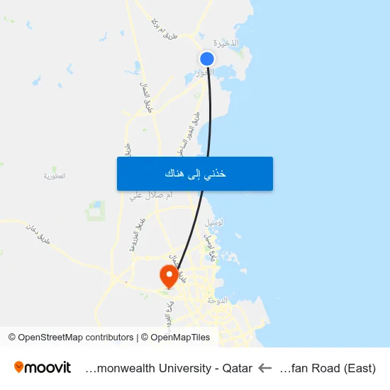 Ras Laffan Road (East) to Virginia Commonwealth University - Qatar map