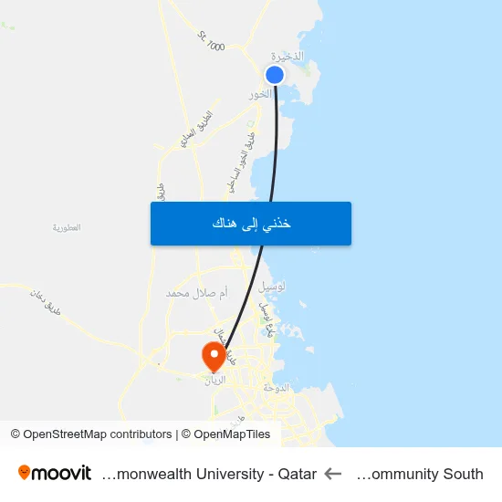 Al Khor Community South to Virginia Commonwealth University - Qatar map