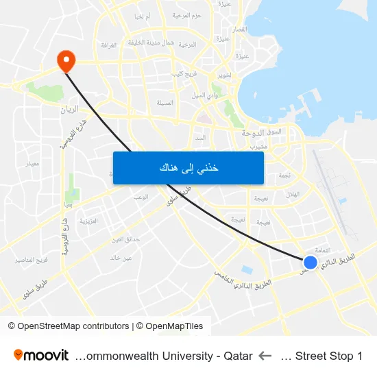 Najma Street Stop 1 to Virginia Commonwealth University - Qatar map