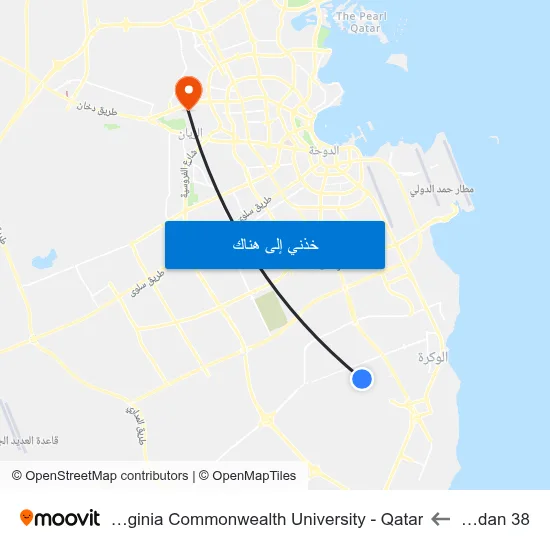 Ezdan 38 to Virginia Commonwealth University - Qatar map