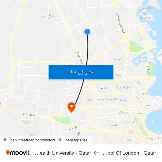 International School Of London - Qatar to Virginia Commonwealth University - Qatar map
