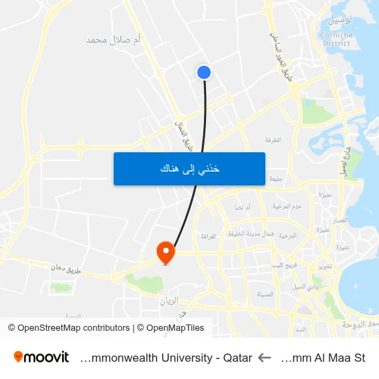 Ras Umm Al Maa St. to Virginia Commonwealth University - Qatar map