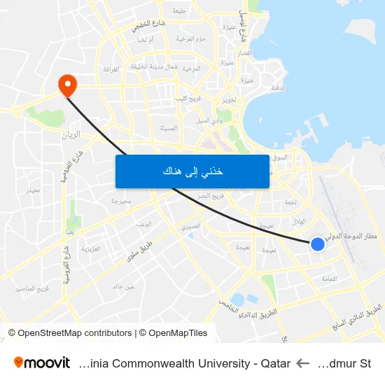 Tadmur St. to Virginia Commonwealth University - Qatar map