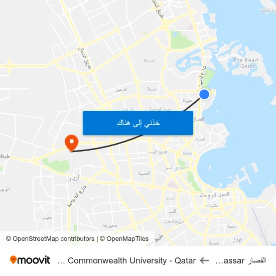 القصار Al Qassar to Virginia Commonwealth University - Qatar map