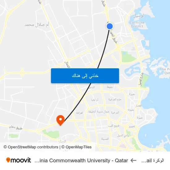 الوكرة Lusail to Virginia Commonwealth University - Qatar map
