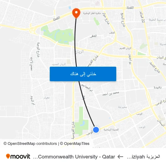العزيزية Al Aziziyah to Virginia Commonwealth University - Qatar map