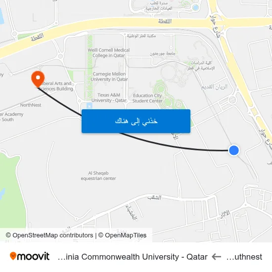Southnest to Virginia Commonwealth University - Qatar map