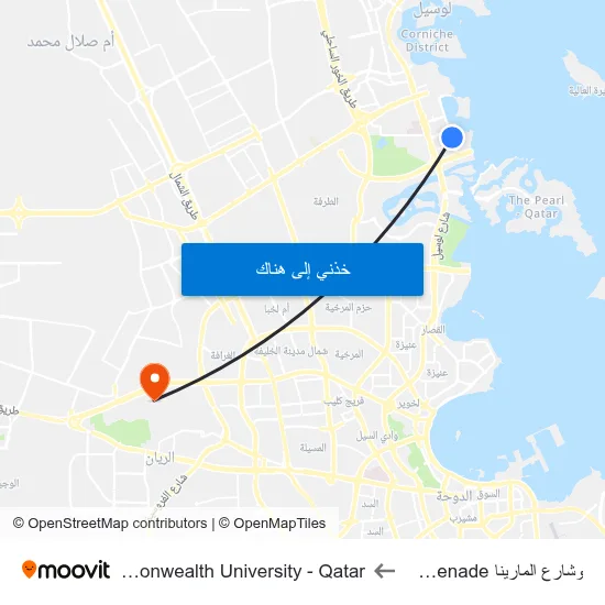 وشارع المارينا Marina Promenade to Virginia Commonwealth University - Qatar map