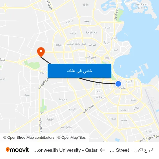 شارع الكهرباء Al Kahraba Street to Virginia Commonwealth University - Qatar map