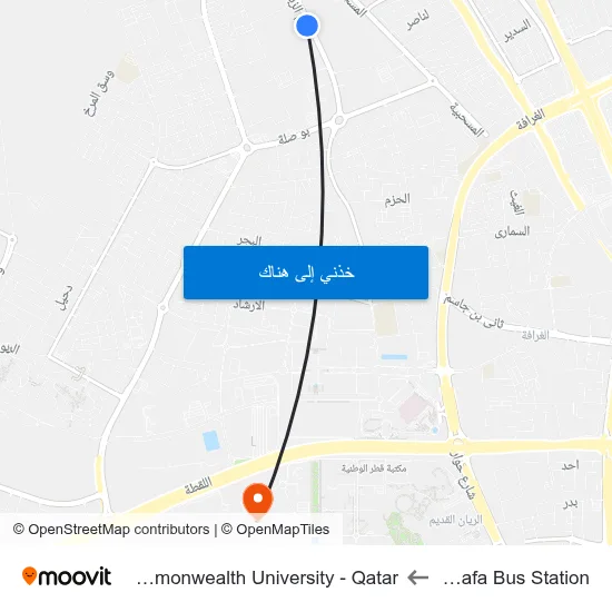 Al Gharafa Bus Station to Virginia Commonwealth University - Qatar map